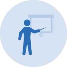 Light blue vector graphic of stick figure standing in front of presentation screen Light blue vector graphic of stick figure standing in front of presentation screen