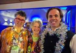 Wellington specialist GP and medical educator Lucy O’Hagan with Lizzi Yates and Tom Willmott helping to “light up” the NPNZ 2026 gala awards dinner [Image: NZD]