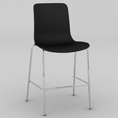DAL ACTI CHAIR 4-LEG LOW BARSTOOL CHROME FRAME BLACK SHELL