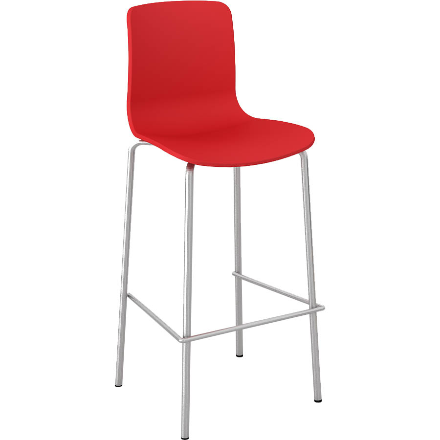 DAL ACTI CHAIR 4-LEG HIGH BARSTOOL CHROME FRAME RED SHELL