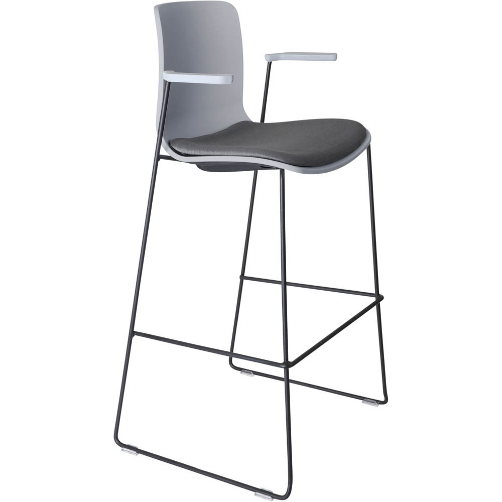 DAL ACTI BAR STOOL SLED BASE HIGH 760MM ARMS LIGHT GREY ARM-PADS AND BLACK POWDERCOAT FRAME LIGHT GREY POLYPROP SHELL