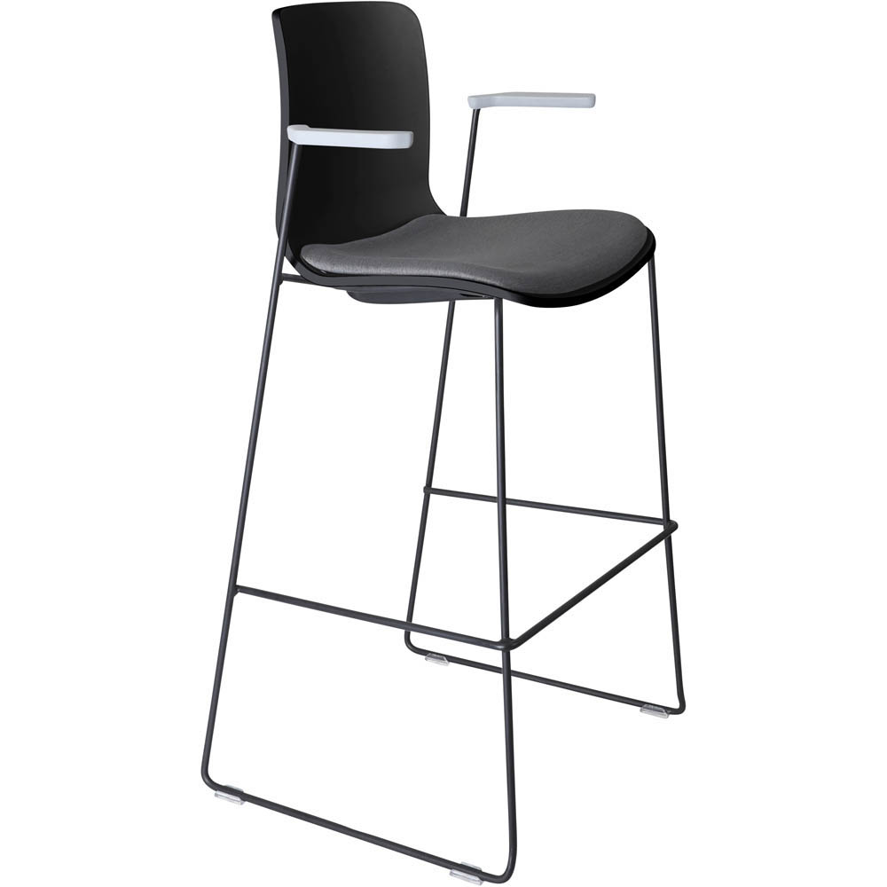 DAL ACTI BAR STOOL SLED BASE HIGH 760MM ARMS LIGHT GREY ARM-PADS AND BLACK POWDERCOAT FRAME BLACK POLYPROP SHELL