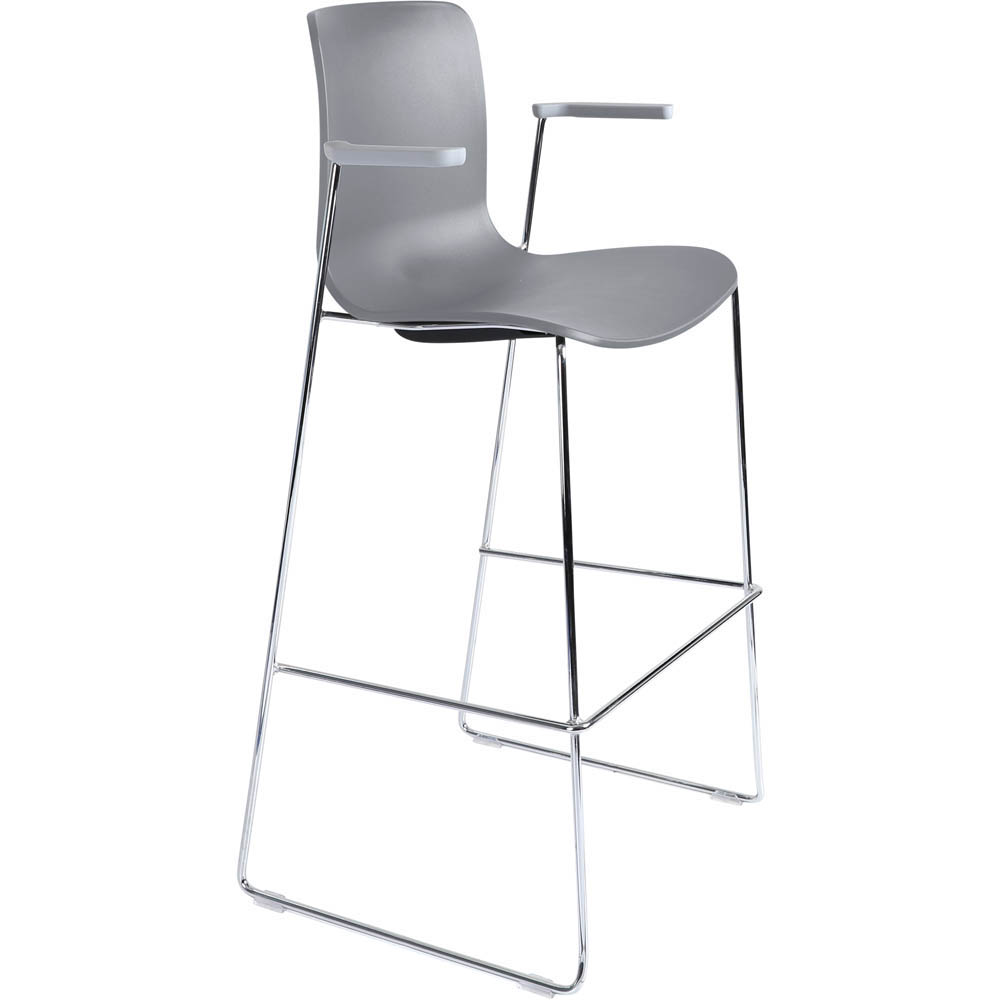DAL ACTI BAR STOOL SLED BASE HIGH 760MM ARMS LIGHT GREY ARM-PADS AND CHROME FRAME LIGHT GREY POLYPROP SHELL