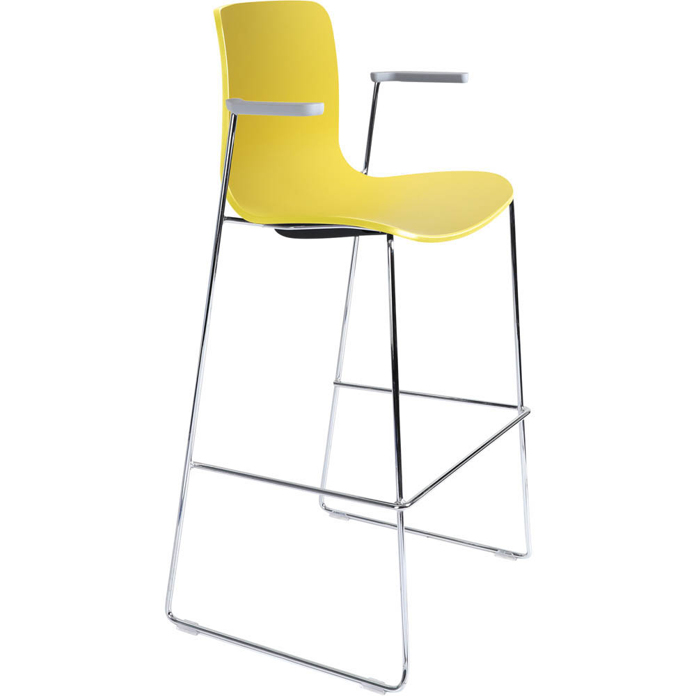 DAL ACTI BAR STOOL SLED BASE HIGH 760MM ARMS LIGHT GREY ARM-PADS AND CHROME FRAME YELLOW POLYPROP SHELL