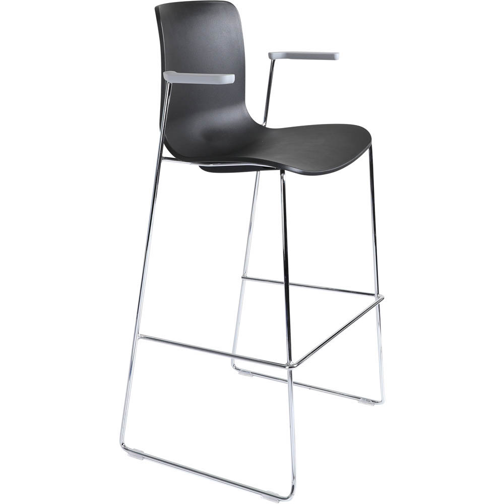 DAL ACTI BAR STOOL SLED BASE HIGH 760MM ARMS LIGHT GREY ARM-PADS AND CHROME FRAME BLACK POLYPROP SHELL