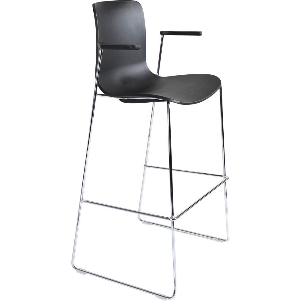 DAL ACTI BAR STOOL SLED BASE HIGH 760MM ARMS BLACK ARM-PADS AND CHROME FRAME BLACK POLYPROP SHELL