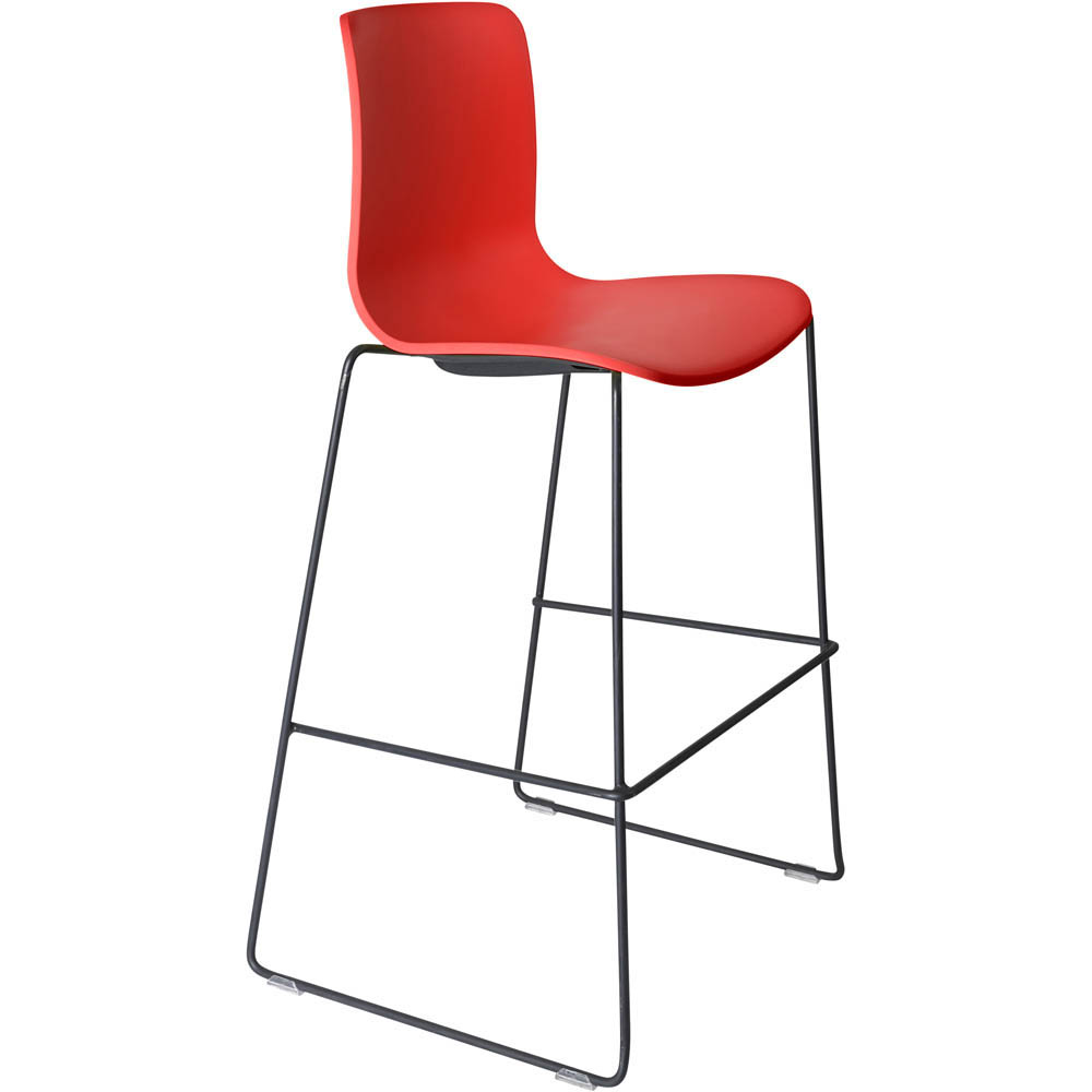 DAL ACTI BAR STOOL SLED BASE HIGH 760MM BLACK POWDERCOAT FRAME RED POLYPROP SHELL