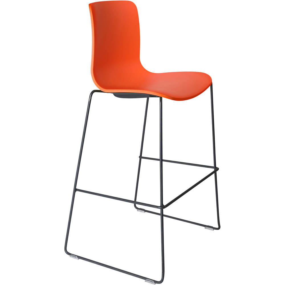 DAL ACTI BAR STOOL SLED BASE HIGH 760MM BLACK POWDERCOAT FRAME ORANGE POLYPROP SHELL