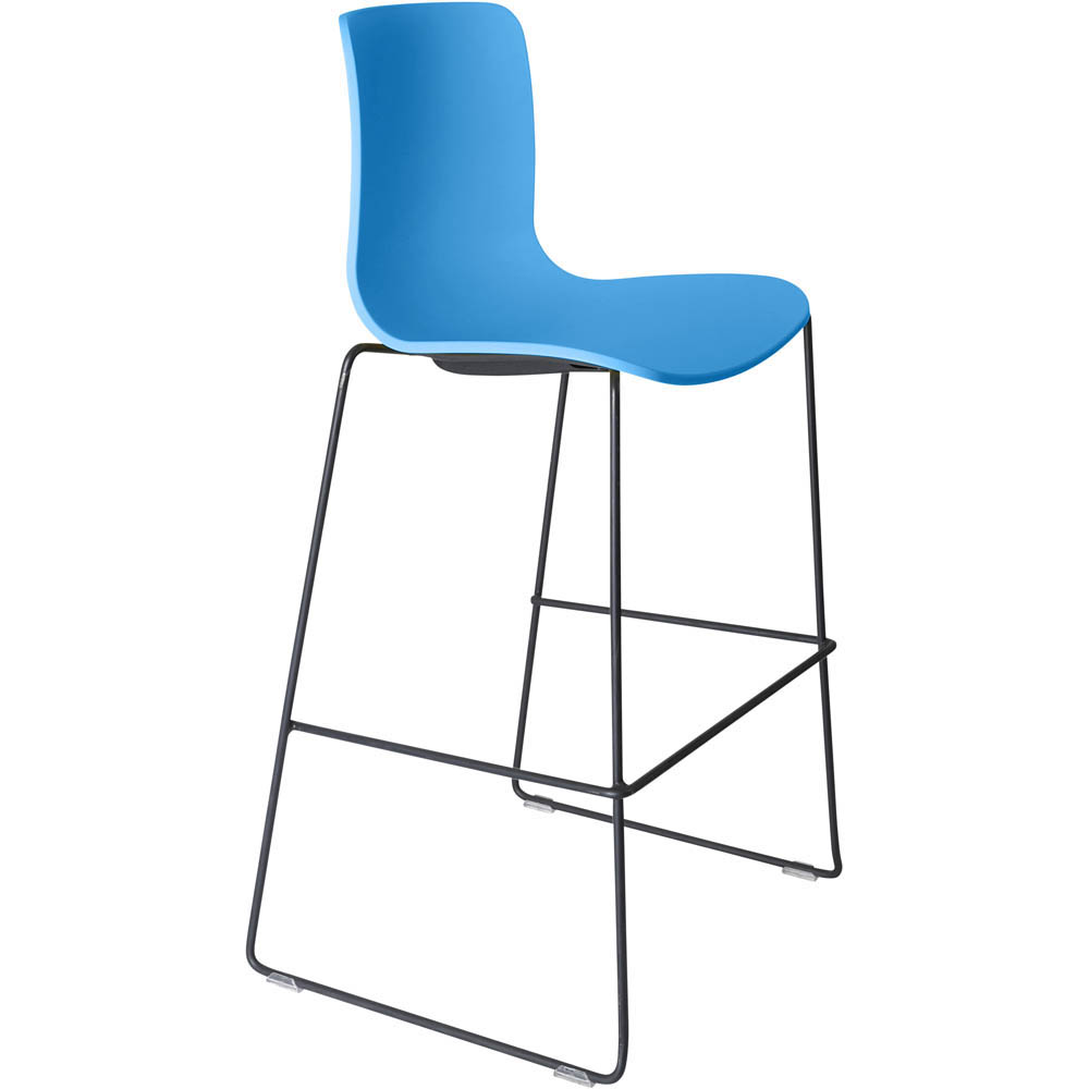 DAL ACTI BAR STOOL SLED BASE HIGH 760MM BLACK POWDERCOAT FRAME OCEAN BLUE POLYPROP SHELL