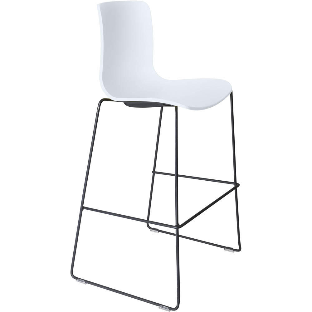 DAL ACTI BAR STOOL SLED BASE HIGH 760MM BLACK POWDERCOAT FRAME WHITE POLYPROP SHELL