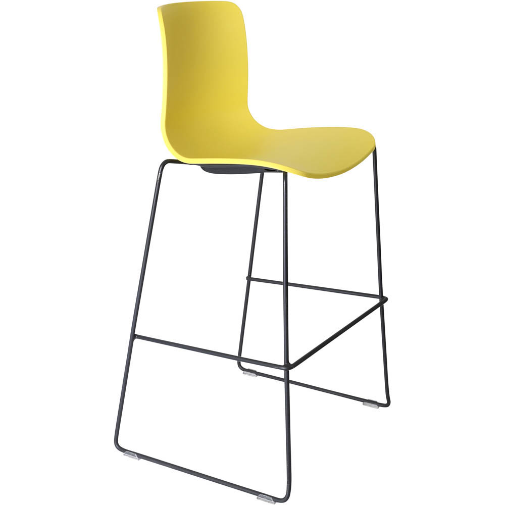 DAL ACTI BAR STOOL SLED BASE HIGH 760MM BLACK POWDERCOAT FRAME YELLOW POLYPROP SHELL