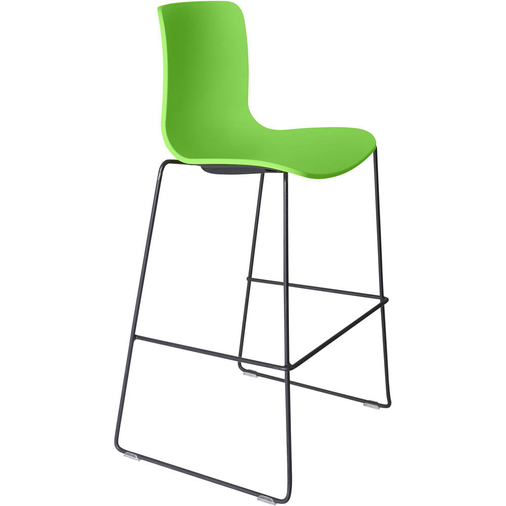 DAL ACTI BAR STOOL SLED BASE HIGH 760MM BLACK POWDERCOAT FRAME GREEN POLYPROP SHELL