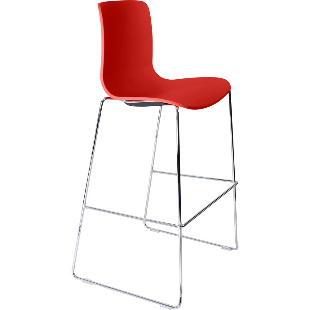 DAL ACTI BAR STOOL SLED BASE HIGH 760MM CHROME FRAME RED POLYPROP SHELL