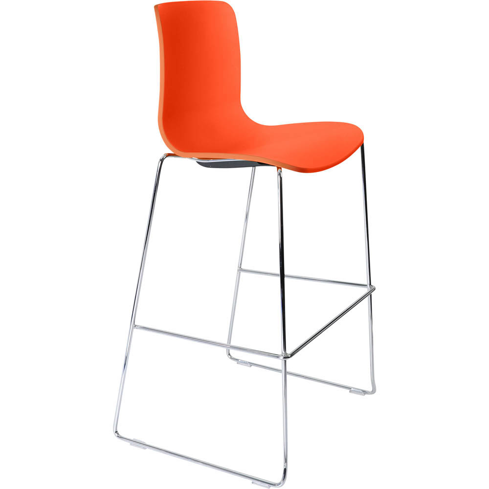 DAL ACTI BAR STOOL SLED BASE HIGH 760MM CHROME FRAME ORANGE POLYPROP SHELL