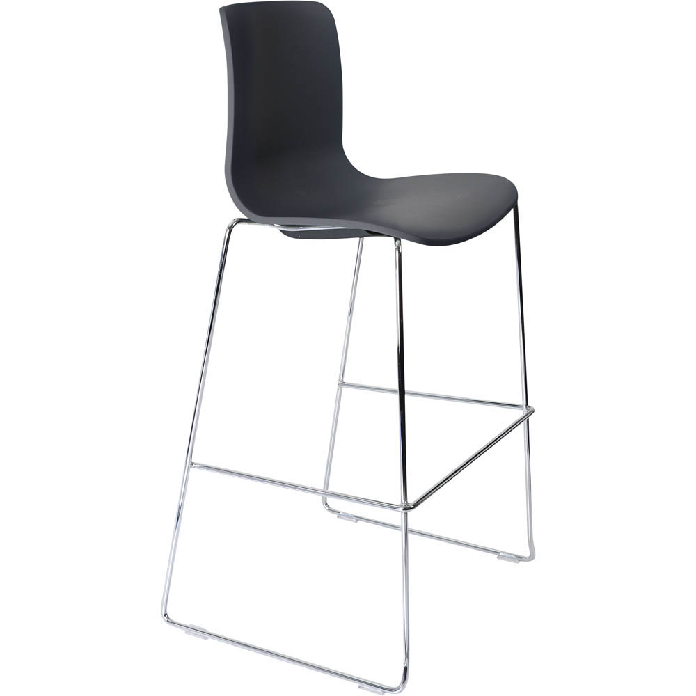DAL ACTI BAR STOOL SLED BASE HIGH 760MM CHROME FRAME CHARCOAL POLYPROP SHELL
