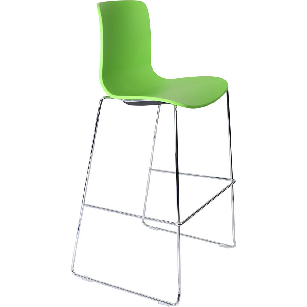 DAL ACTI BAR STOOL SLED BASE HIGH 760MM CHROME FRAME GREEN POLYPROP SHELL