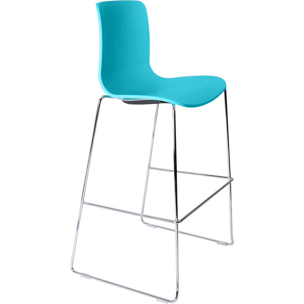 DAL ACTI BAR STOOL SLED BASE HIGH 760MM CHROME FRAME TEAL POLYPROP SHELL