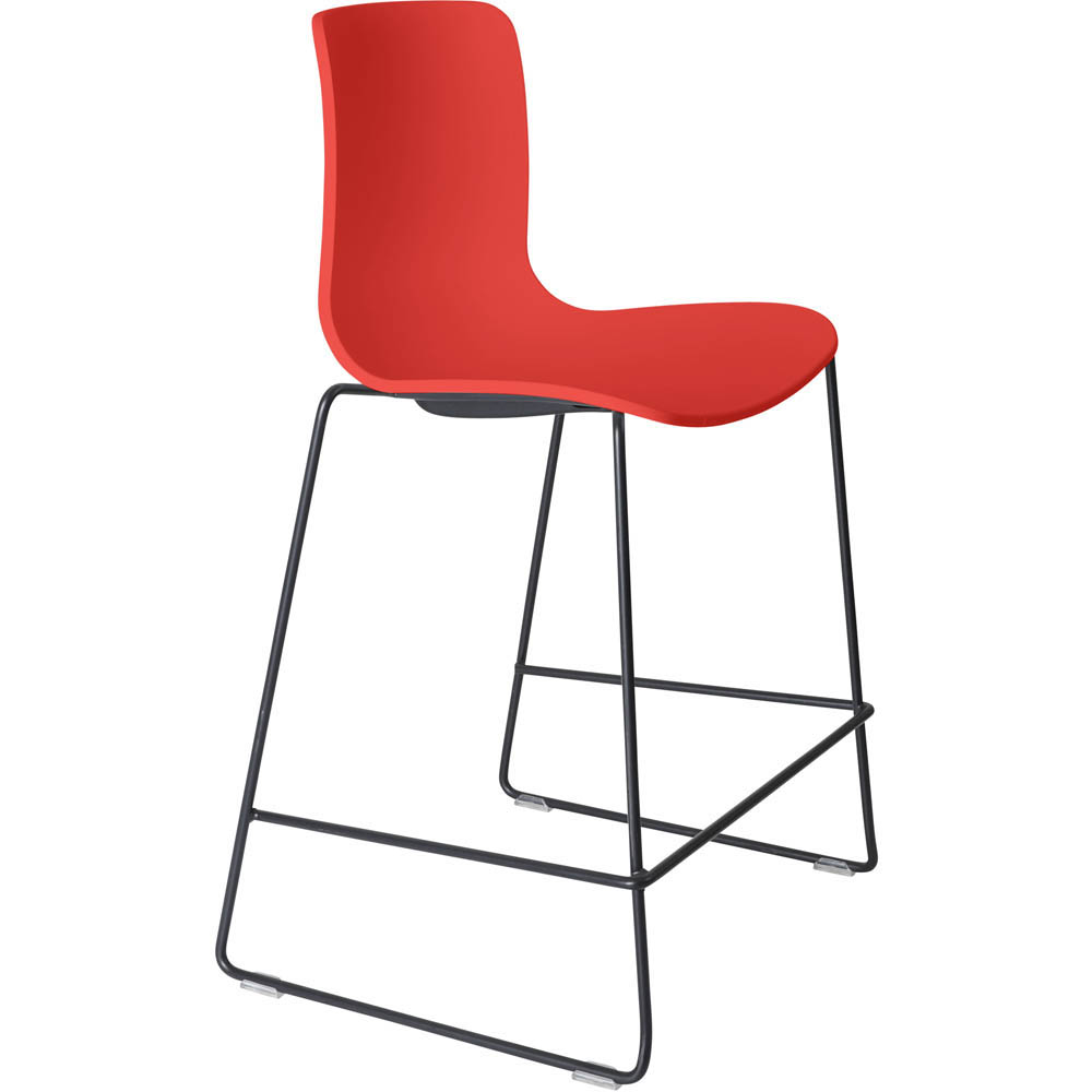 DAL ACTI BAR STOOL SLED BASE LOW 630MM BLACK POWDERCOAT FRAME RED POLYPROP SHELL