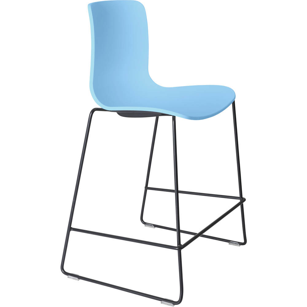 DAL ACTI BAR STOOL SLED BASE LOW 630MM BLACK POWDERCOAT FRAME PALE BLUE POLYPROP SHELL