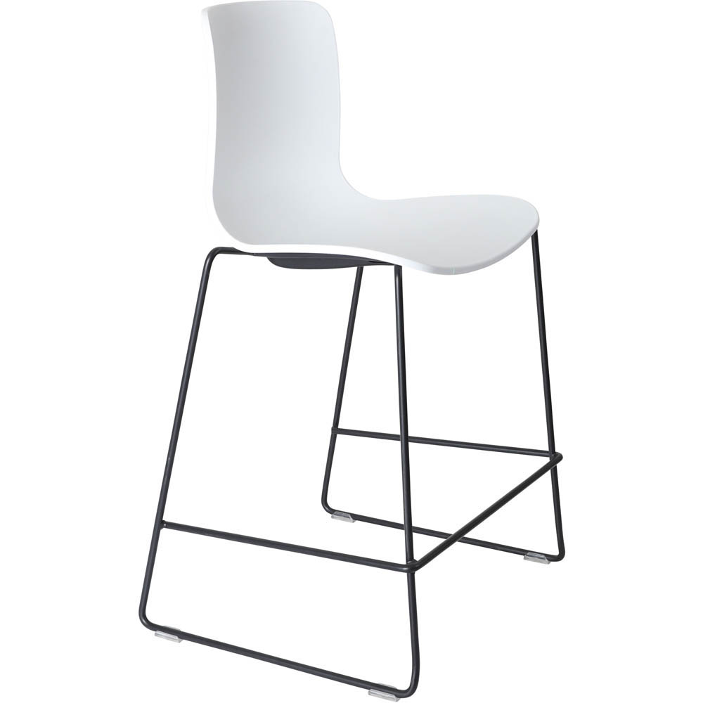 DAL ACTI BAR STOOL SLED BASE LOW 630MM BLACK POWDERCOAT FRAME WHITE POLYPROP SHELL