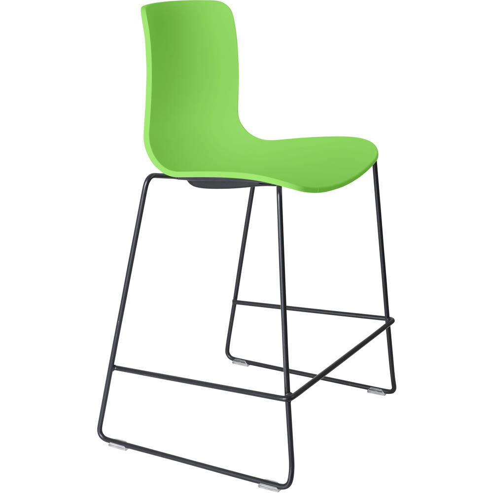 DAL ACTI BAR STOOL SLED BASE LOW 630MM BLACK POWDERCOAT FRAME GREEN POLYPROP SHELL