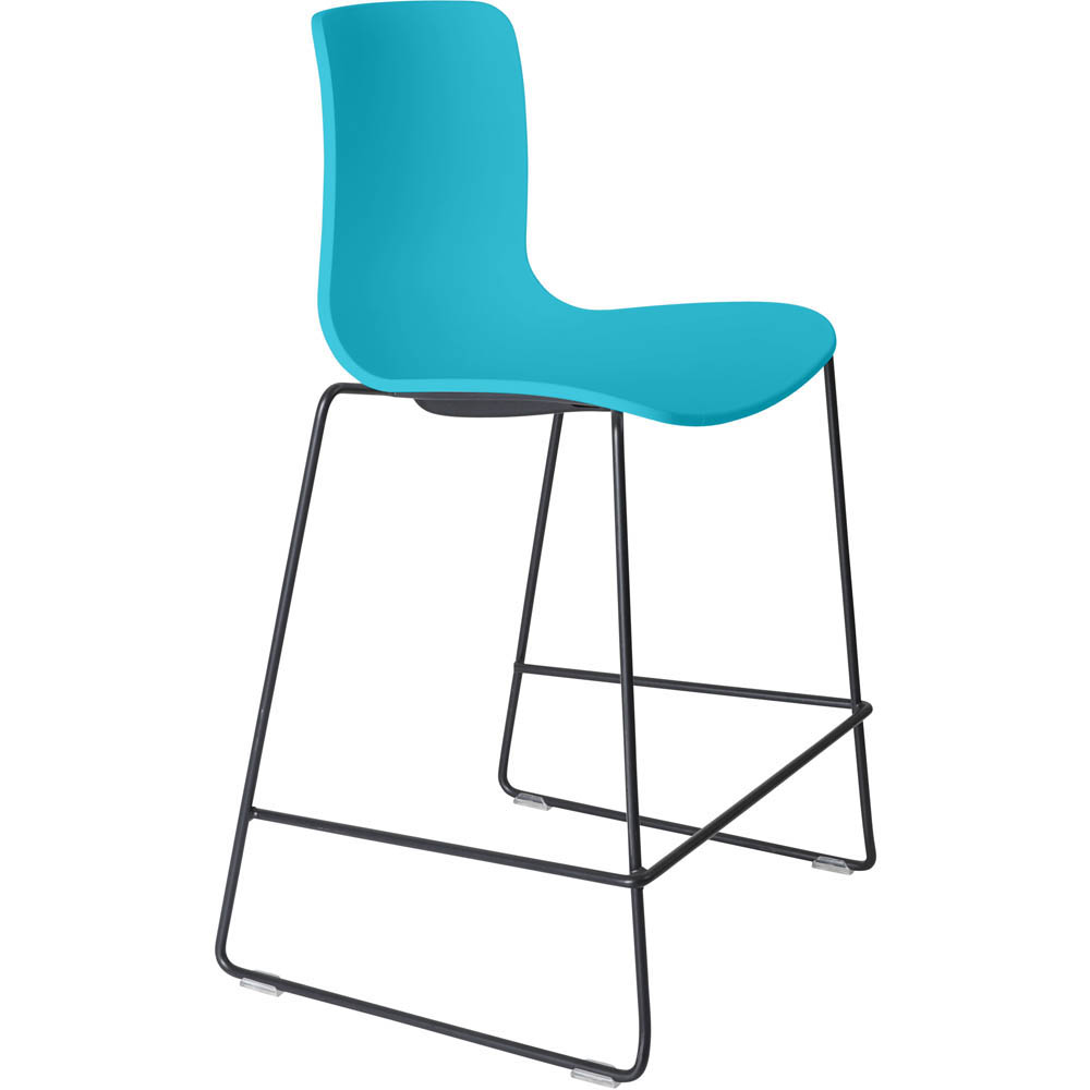 DAL ACTI BAR STOOL SLED BASE LOW 630MM BLACK POWDERCOAT FRAME TEAL POLYPROP SHELL