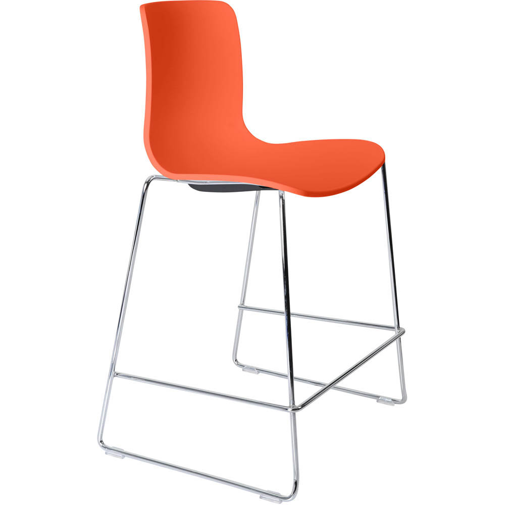 DAL ACTI BAR STOOL SLED BASE LOW 630MM CHROME FRAME ORANGE POLYPROP SHELL