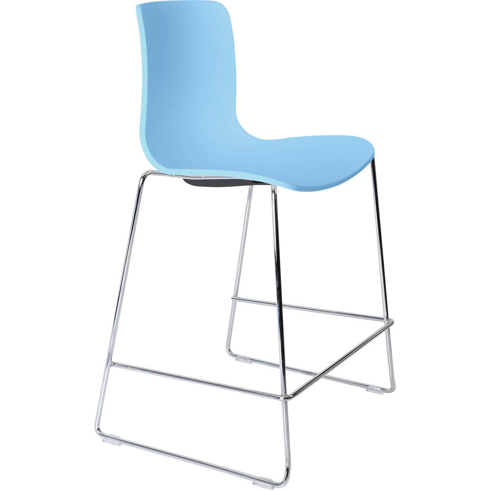 DAL ACTI BAR STOOL SLED BASE LOW 630MM CHROME FRAME PALE BLUE POLYPROP SHELL