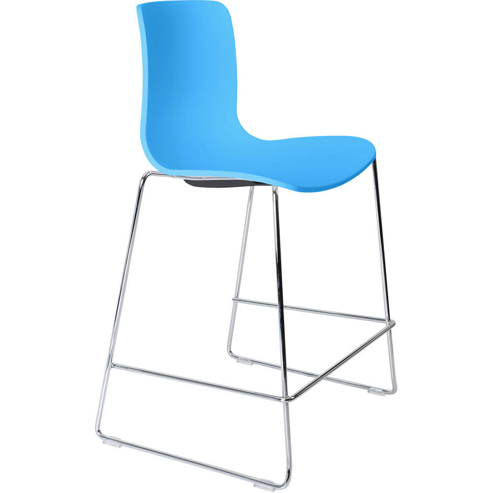 DAL ACTI BAR STOOL SLED BASE LOW 630MM CHROME FRAME OCEAN BLUE POLYPROP SHELL