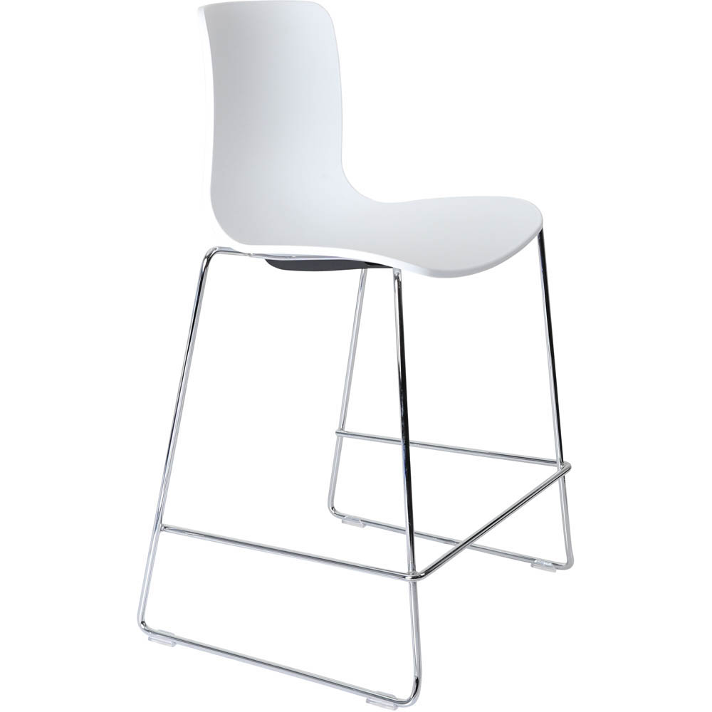 DAL ACTI BAR STOOL SLED BASE LOW 630MM CHROME FRAME WHITE POLYPROP SHELL