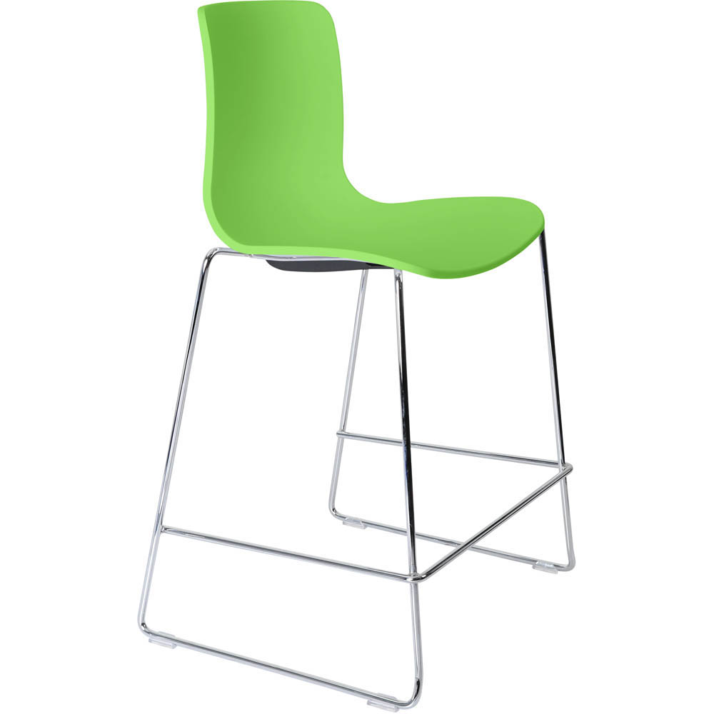 DAL ACTI BAR STOOL SLED BASE LOW 630MM CHROME FRAME GREEN POLYPROP SHELL