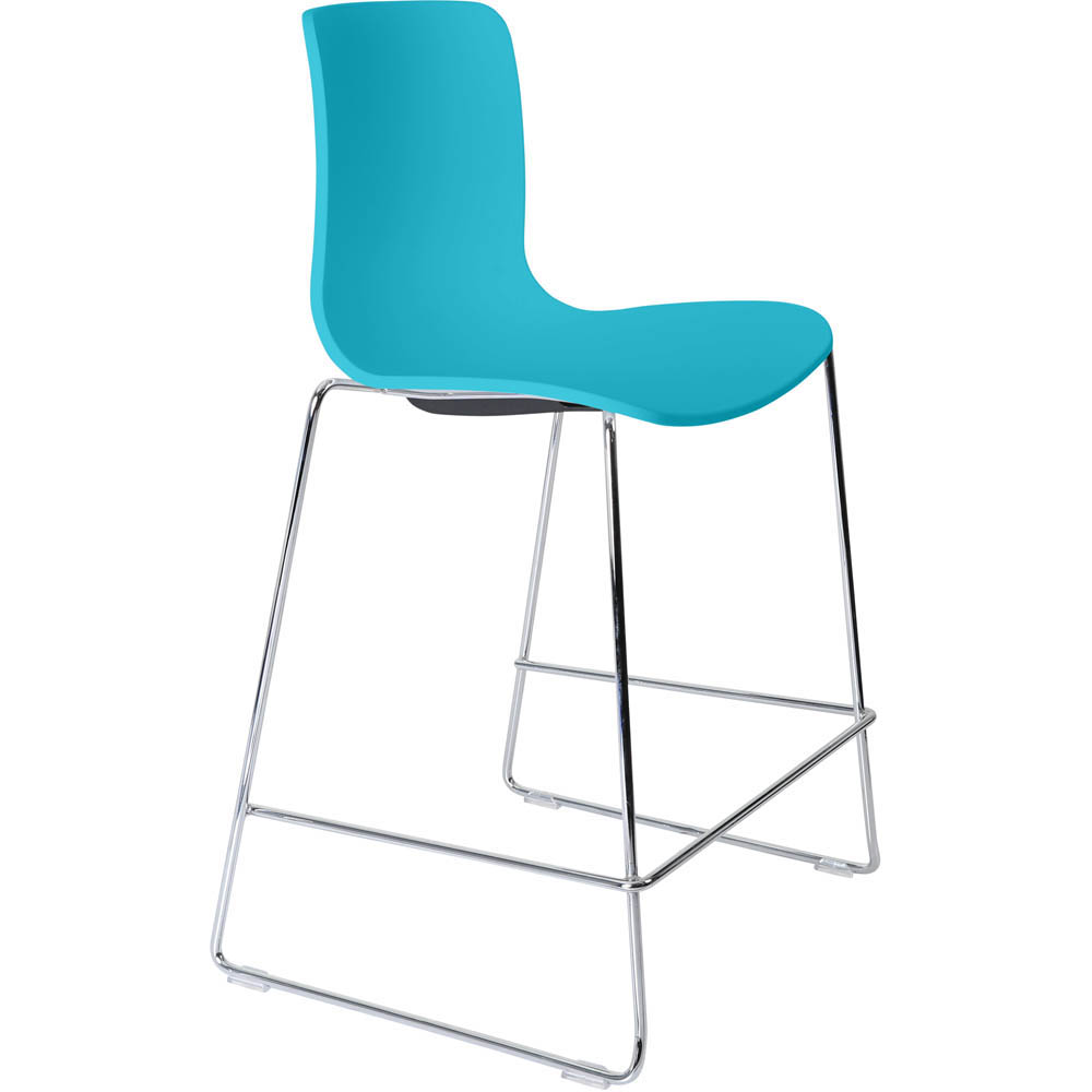 DAL ACTI BAR STOOL SLED BASE LOW 630MM CHROME FRAME TEAL POLYPROP SHELL
