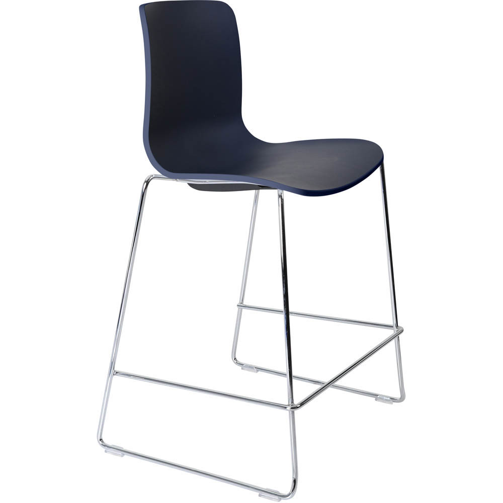 DAL ACTI BAR STOOL SLED BASE LOW 630MM CHROME FRAME NAVY BLUE POLYPROP SHELL