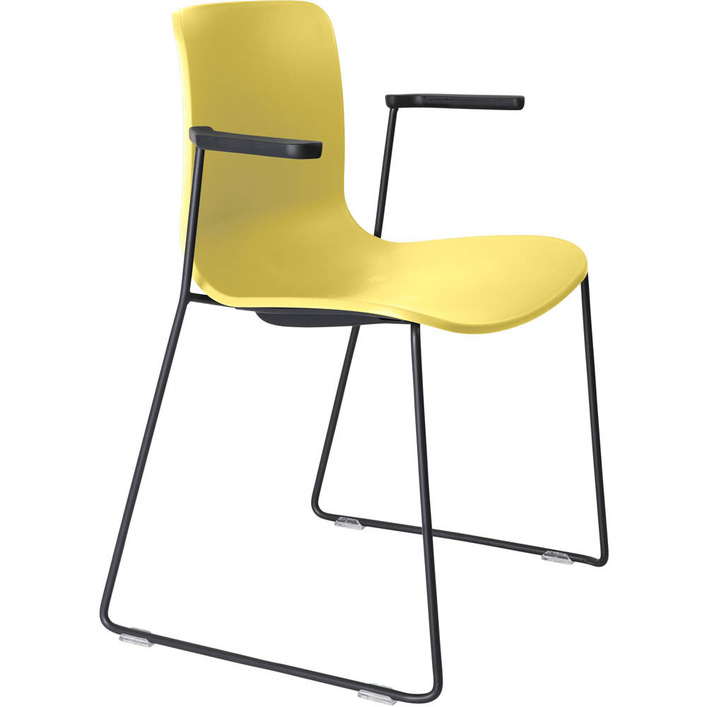 DAL ACTI CHAIR SLED BASE ARMS BLACK ARM-PADS AND BLACK POWDERCOAT FRAME YELLOW POLYPROP SHELL