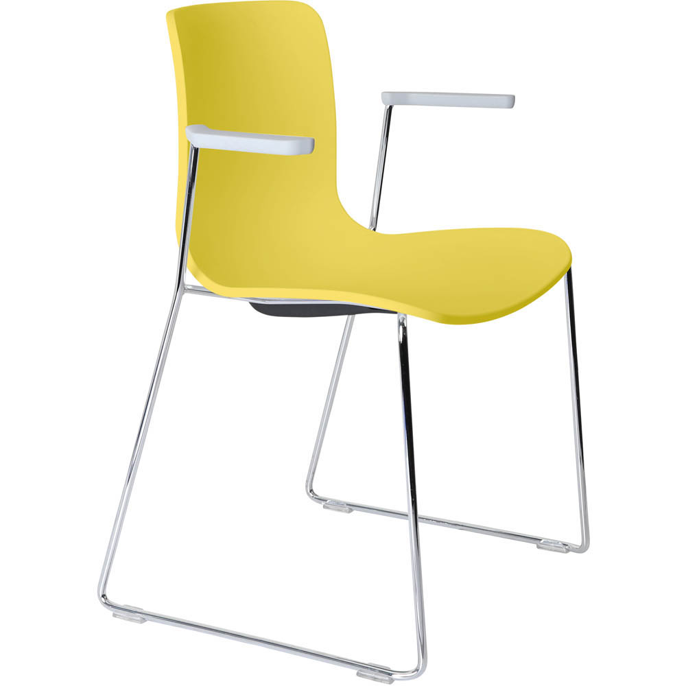 DAL ACTI CHAIR SLED BASE ARMS LIGHT GREY ARM-PADS AND CHROME FRAME YELLOW POLYPROP SHELL