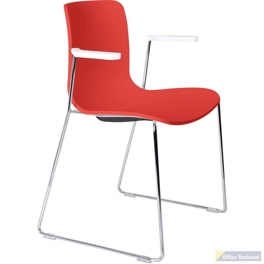 DAL ACTI CHAIR SLED BASE ARMS WHITE ARM-PADS AND CHROME FRAME POLYPROP SHELL
