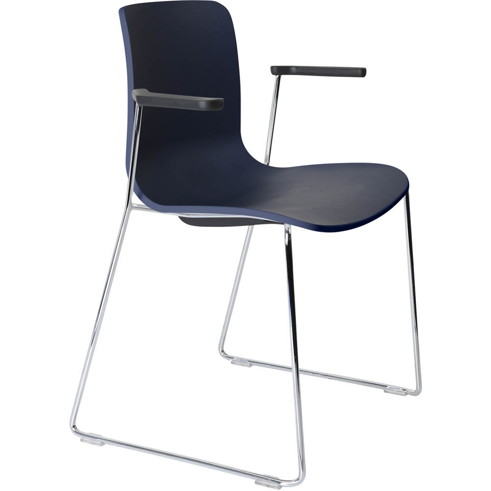 DAL ACTI CHAIR SLED BASE ARMS BLACK ARM-PADS AND CHROME FRAME NAVY BLUE POLYPROP SHELL