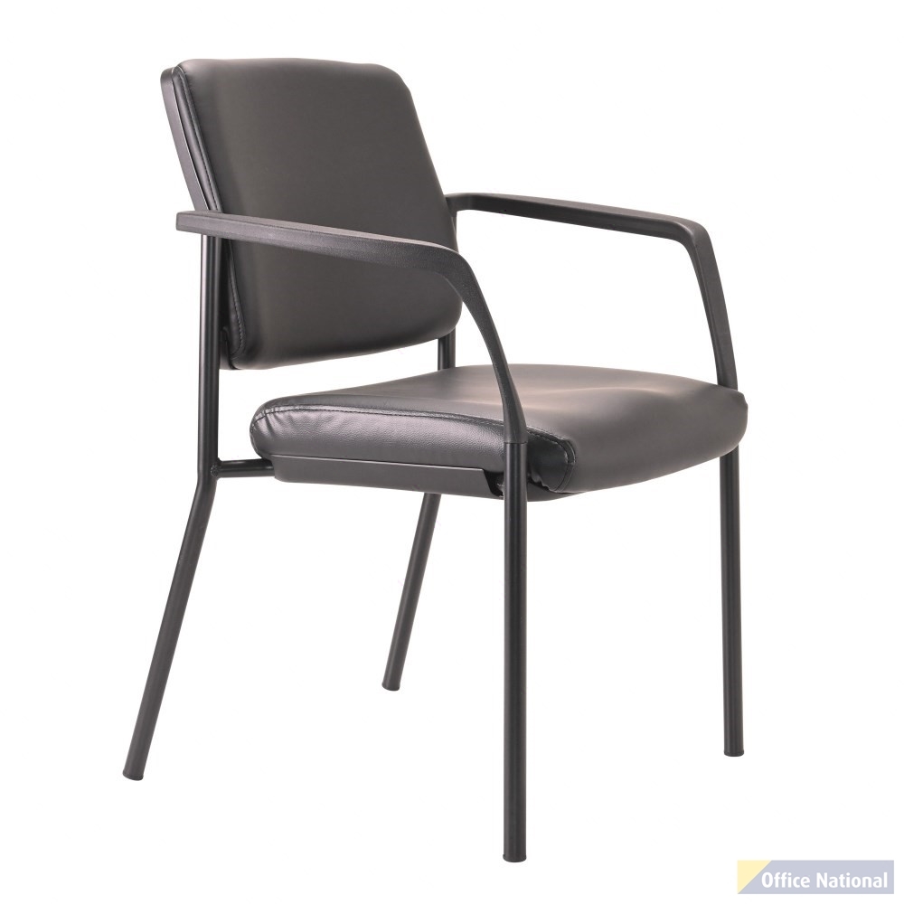 BURO LINDIS 4 LEG CHAIR BLACK POWDERCOAT FRAME WITH ARMS BLACK PU