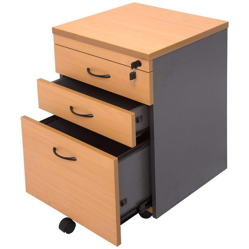 RAPID WORKER MOBILE PEDESTAL 3-DRAWER LOCKABLE 690 X 465 X 447MM BEECH/IRONSTONE
