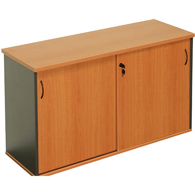 RAPID WORKER CREDENZA SLIDING DOOR LOCKABLE 1200 X 450 X 730MM BEECH/IRONSTONE