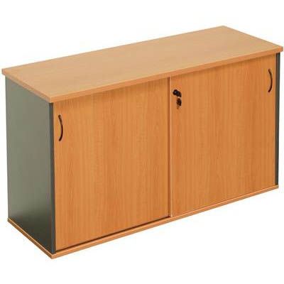 RAPID WORKER CREDENZA SLIDING DOOR LOCKABLE 1800 X 450 X 730MM BEECH/IRONSTONE