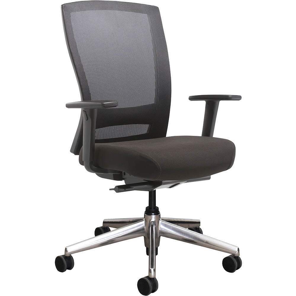 BURO MENTOR HIGH MESH BACK TASK CHAIR ALUMINIUM BASE WITH ARMS BLACK