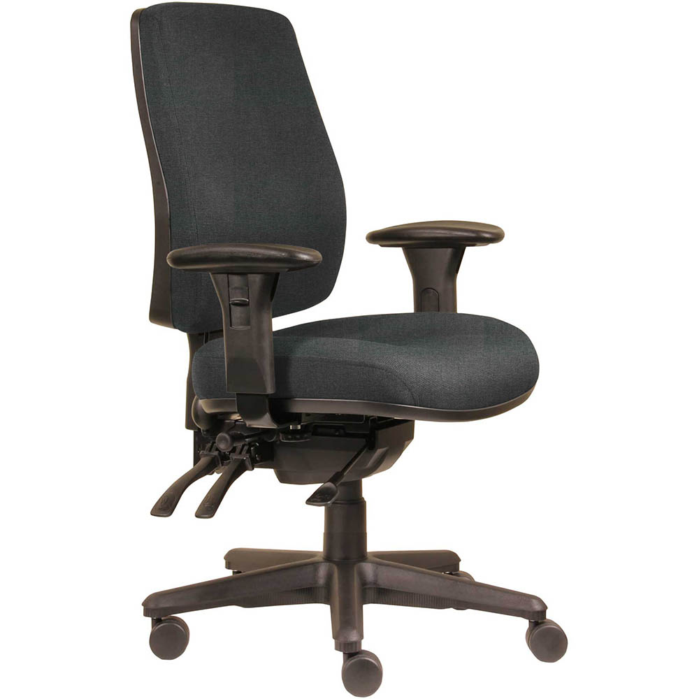 ERGOSELECT SPARK ERGONOMIC CHAIR HIGH BACK 3 LEVER SEAT SLIDE BLACK NYLON BASE ADJUSTABLE ARMS SLATE