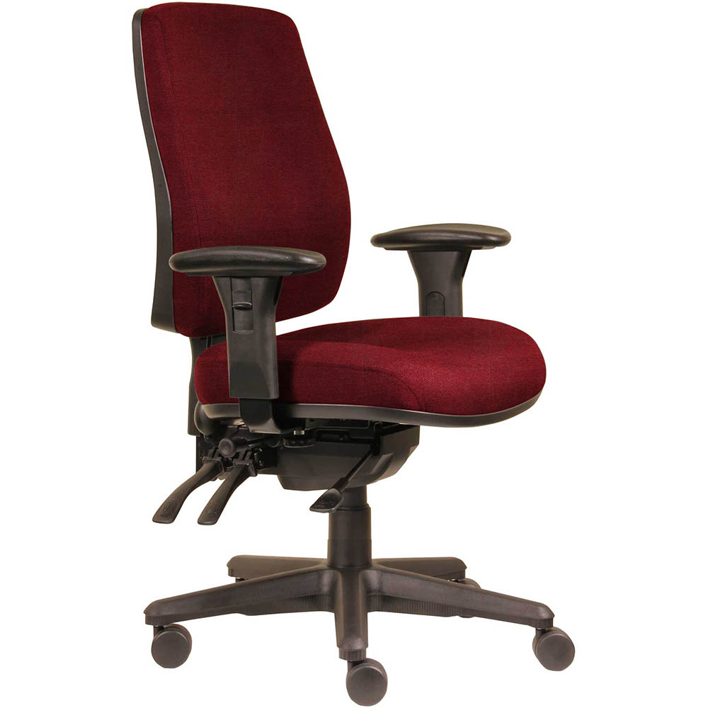 ERGOSELECT SPARK ERGONOMIC CHAIR HIGH BACK 3 LEVER SEAT SLIDE BLACK NYLON BASE ADJUSTABLE ARMS SCARLET