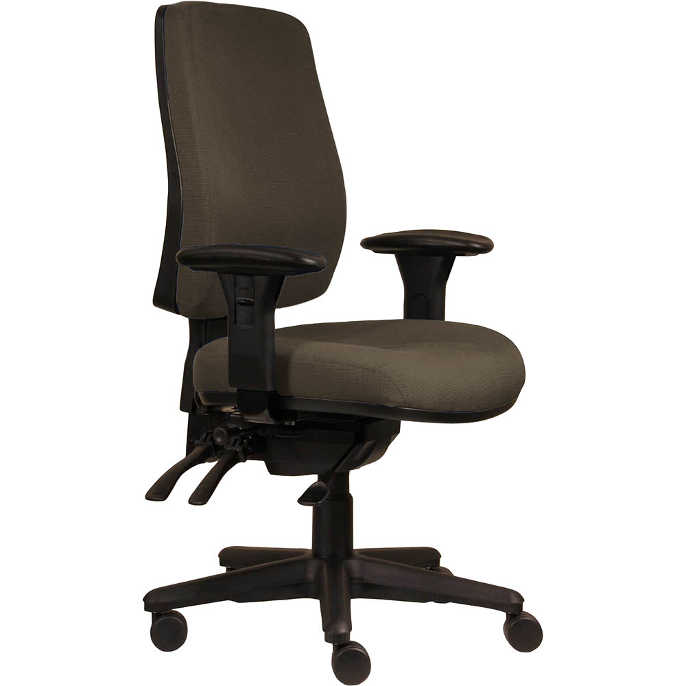 ERGOSELECT SPARK ERGONOMIC CHAIR HIGH BACK 3 LEVER SEAT SLIDE BLACK NYLON BASE ADJUSTABLE ARMS CHOCOLATE