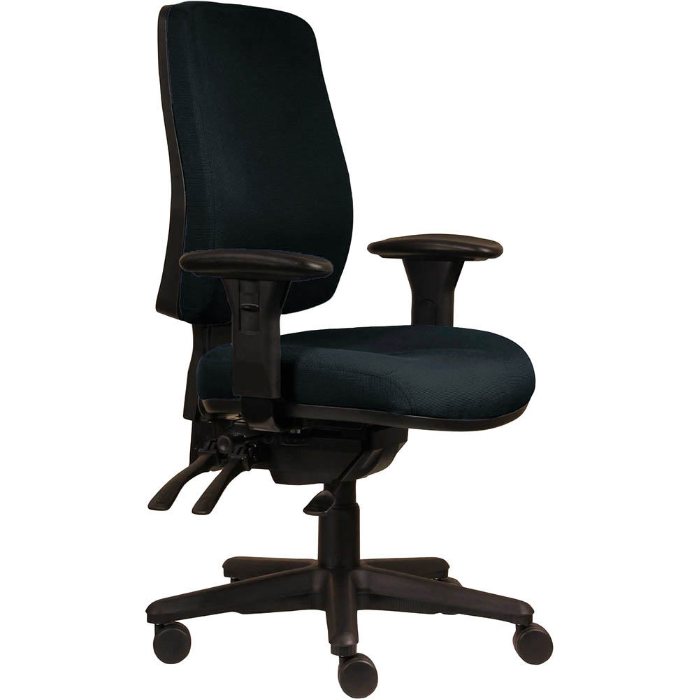 ERGOSELECT SPARK ERGONOMIC CHAIR HIGH BACK 3 LEVER SEAT SLIDE BLACK NYLON BASE ADJUSTABLE ARMS NAVY