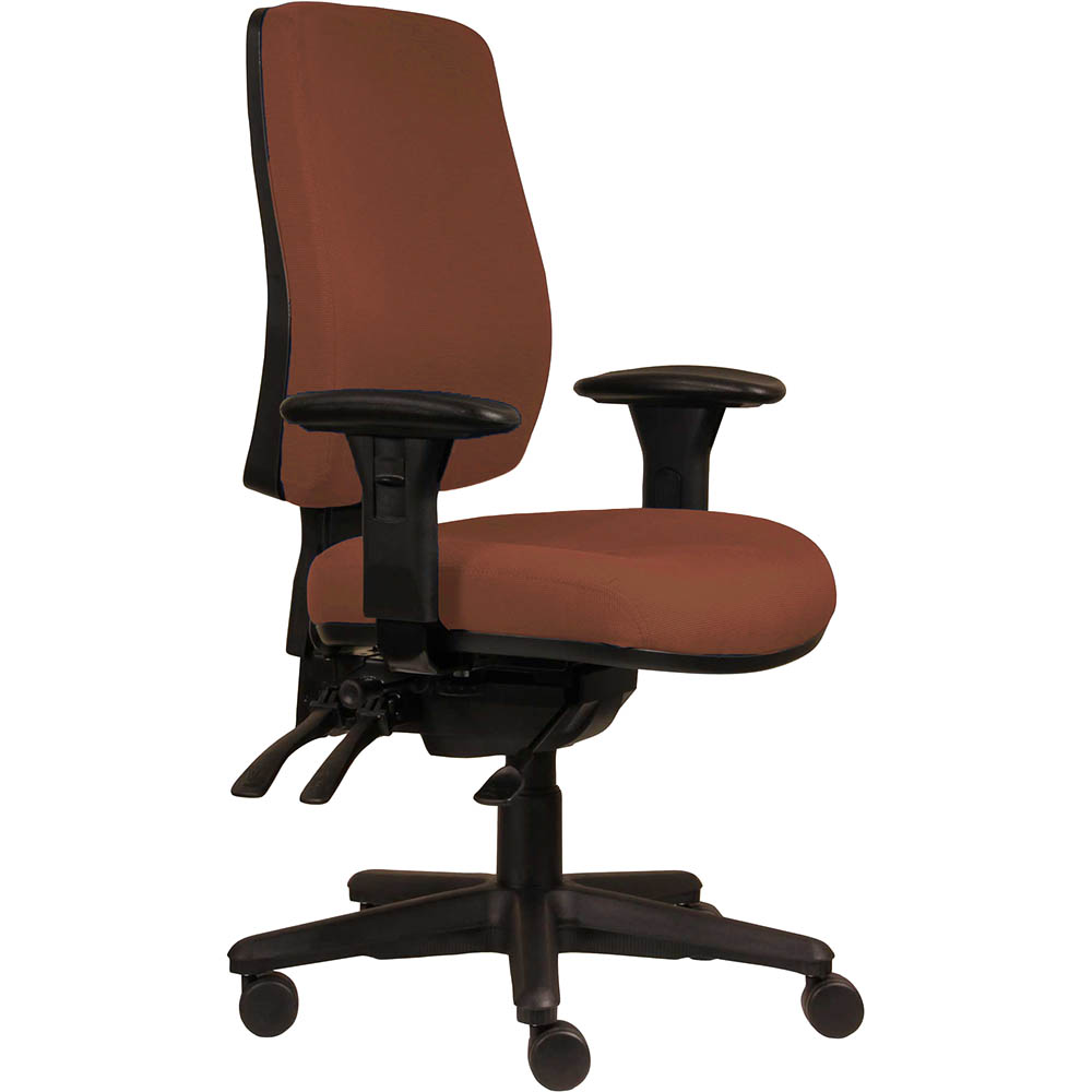 ERGOSELECT SPARK ERGONOMIC CHAIR HIGH BACK 3 LEVER SEAT SLIDE BLACK NYLON BASE ADJUSTABLE ARMS BRICK