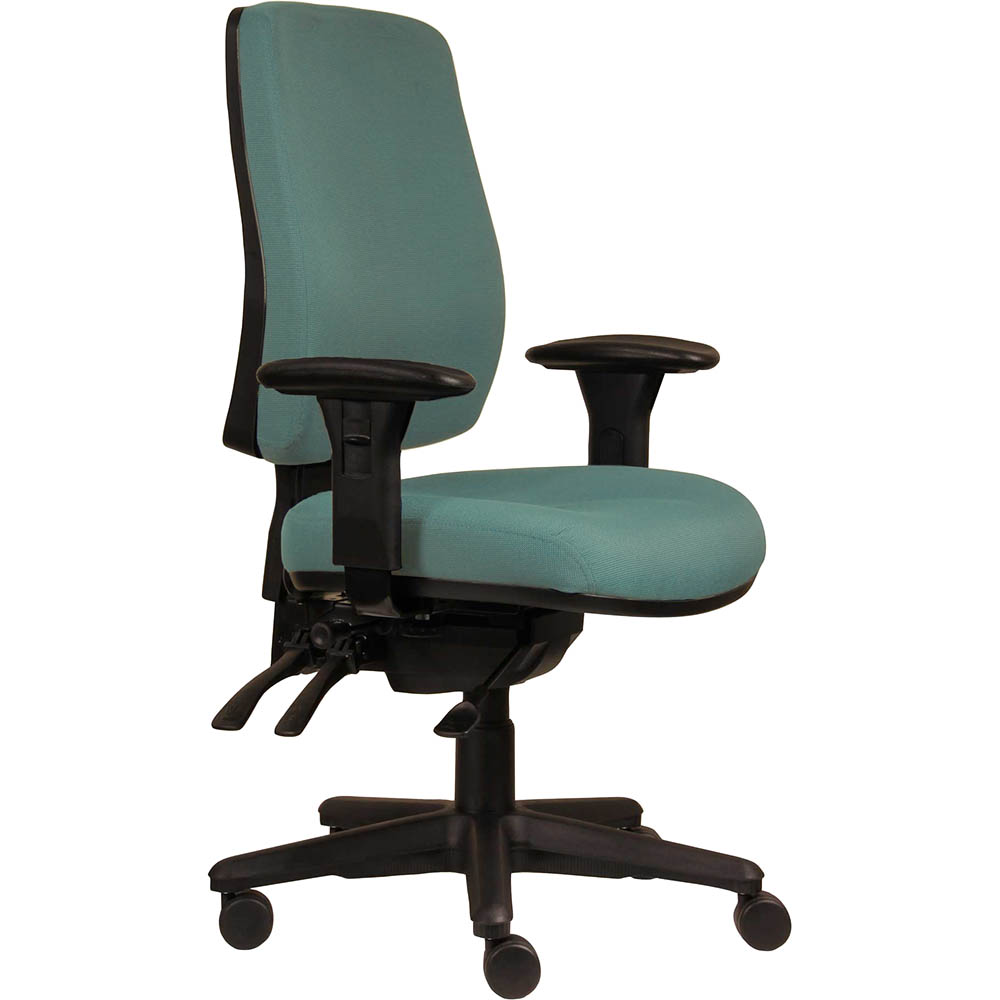 ERGOSELECT SPARK ERGONOMIC CHAIR HIGH BACK 3 LEVER SEAT SLIDE BLACK NYLON BASE ADJUSTABLE ARMS TEAL