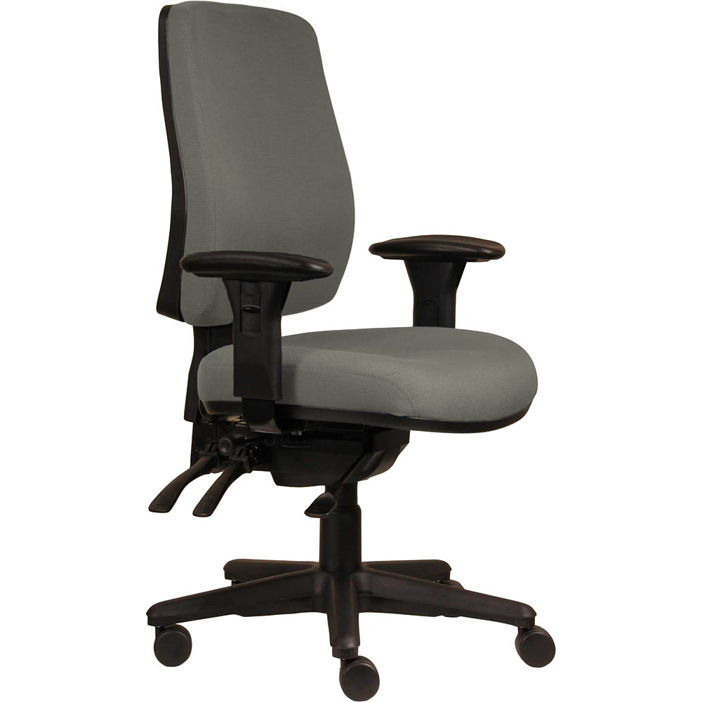 ERGOSELECT SPARK ERGONOMIC CHAIR HIGH BACK 3 LEVER SEAT SLIDE BLACK NYLON BASE ADJUSTABLE ARMS MOCHA