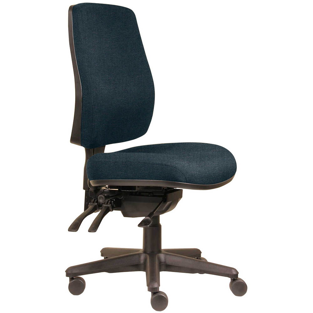 ERGOSELECT SPARK ERGONOMIC CHAIR HIGH BACK 3 LEVER SEAT SLIDE BLACK NYLON BASE DENIM
